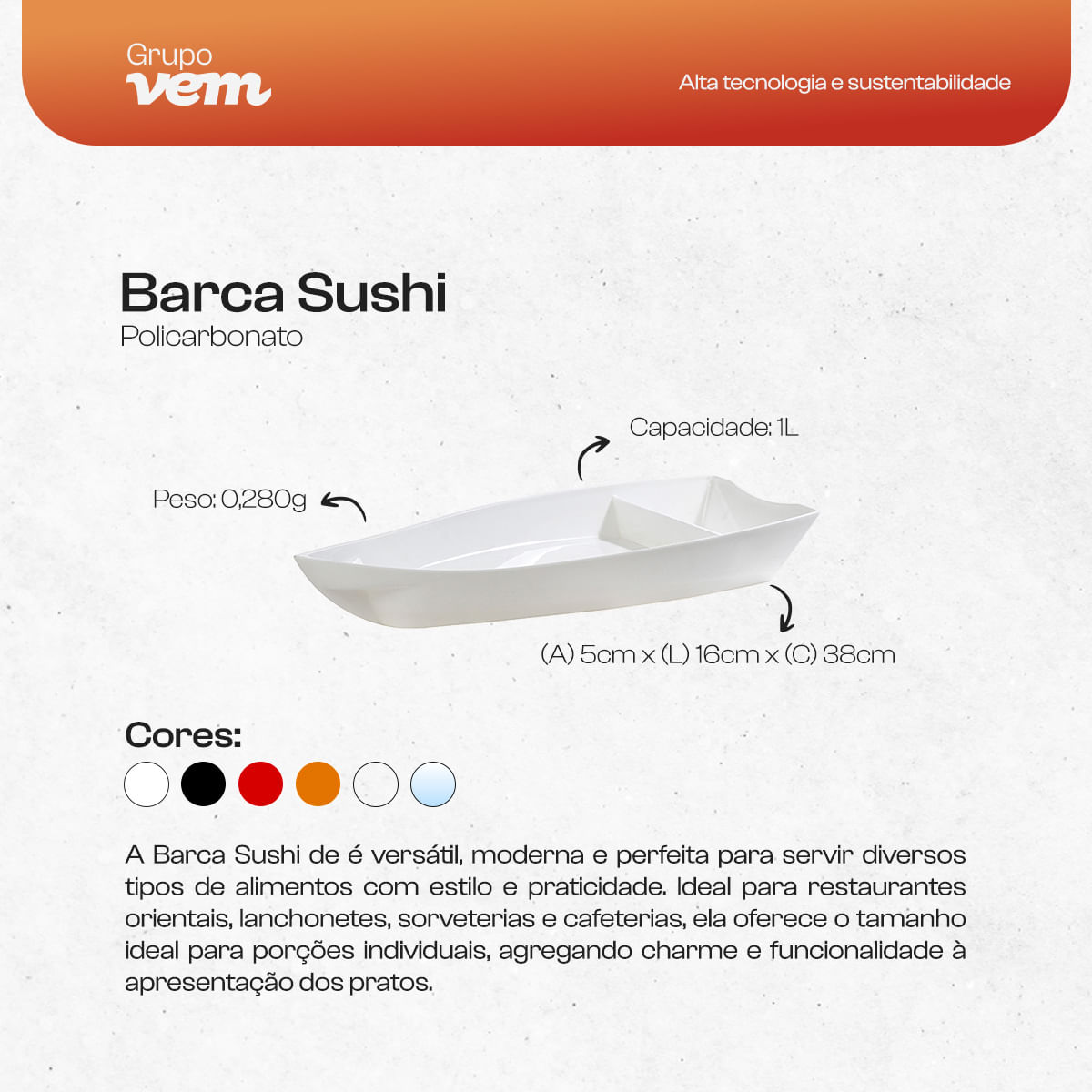 Barca Sushi 1L Laranja em Policarbonato - Imagem 4